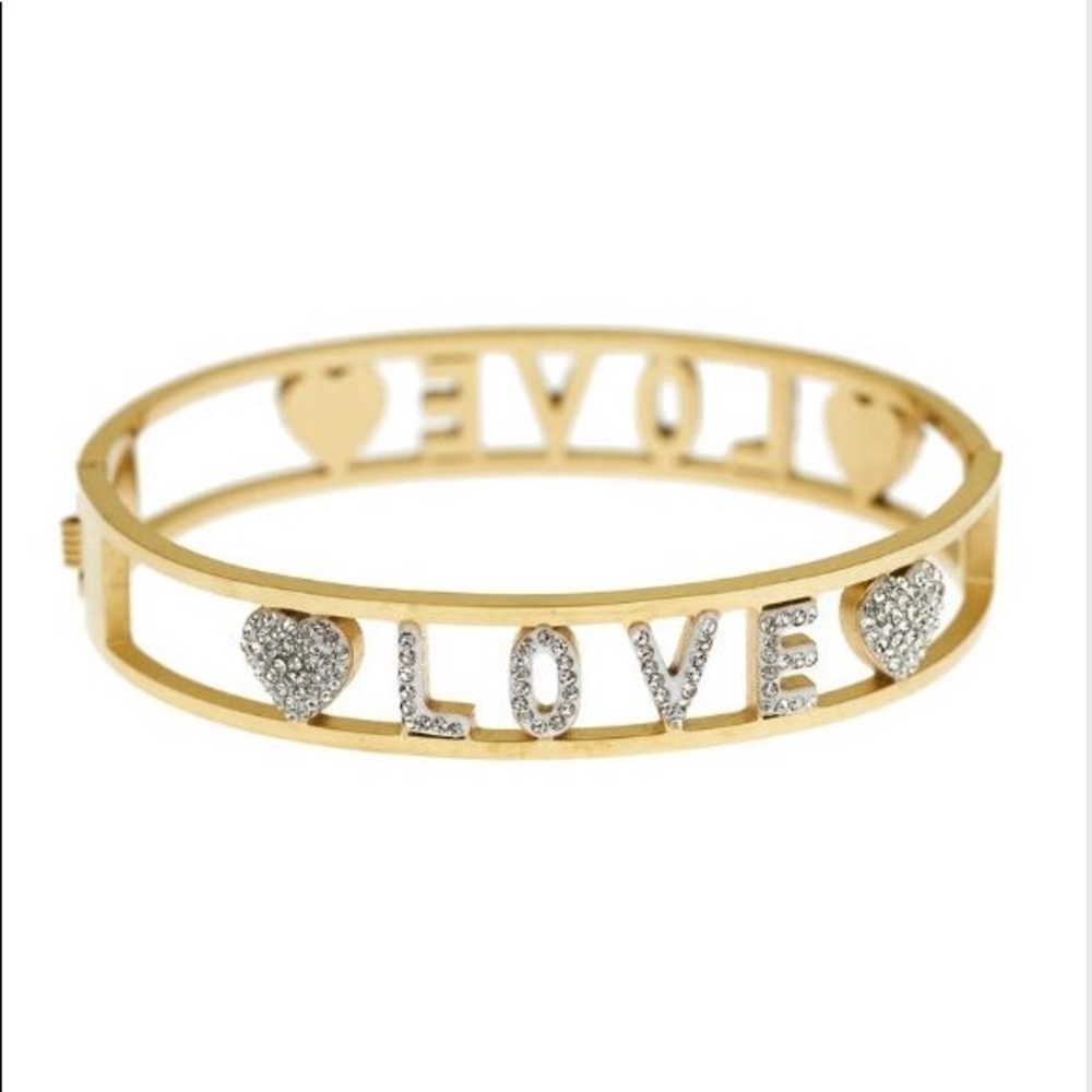 Open Cut Hinged Bracelet Love Diamond Pave - Gold